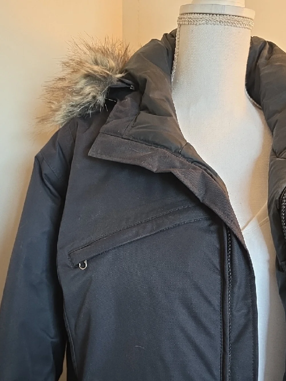 The North Face Hyvent Black Long Down Parka with Faux-Fur Trim